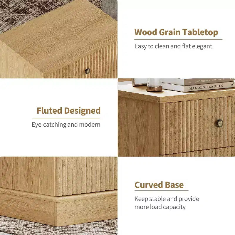 Nachttisch mit gerillter Schublade, Nachttisch im Mid-Century Modern Stil mit geschwungenem Fuß, platzsparende Aufbewahrung für Schlafzimmer & Wohnzimmer