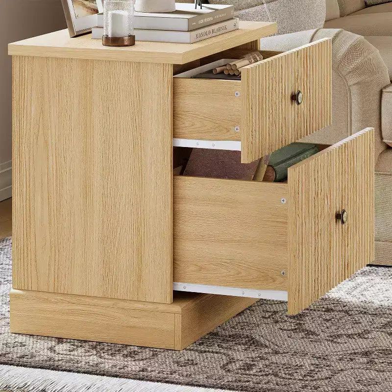 Nachttisch mit gerillter Schublade, Nachttisch im Mid-Century Modern Stil mit geschwungenem Fuß, platzsparende Aufbewahrung für Schlafzimmer & Wohnzimmer