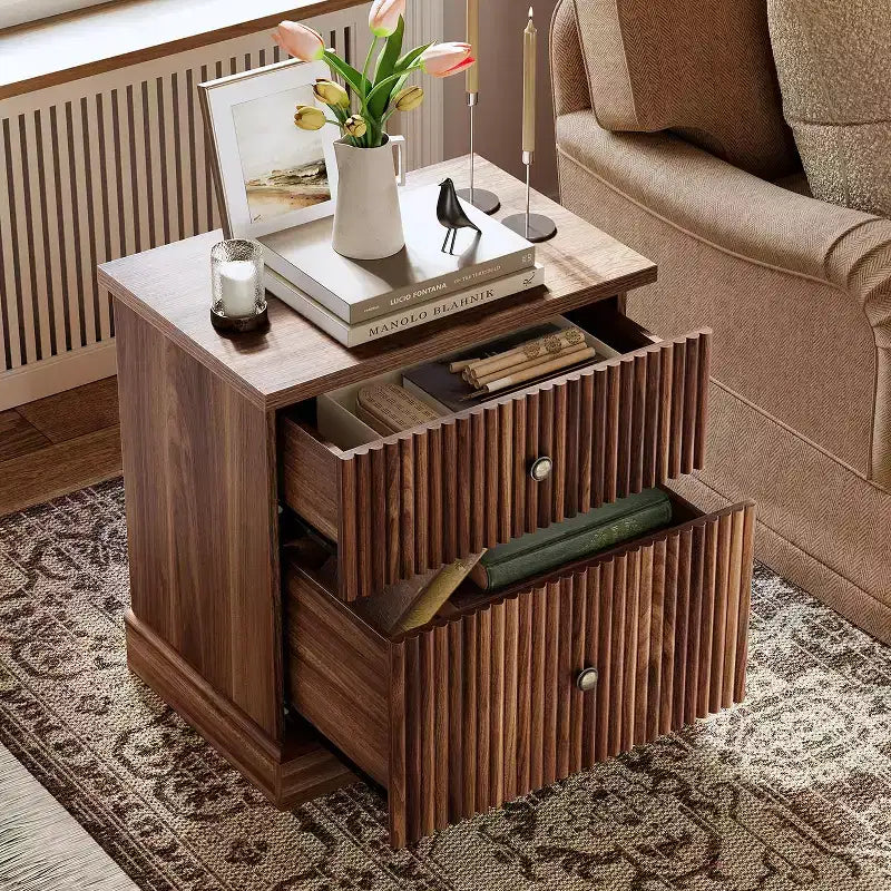 Nachttisch mit gerillter Schublade, Nachttisch im Mid-Century Modern Stil mit geschwungenem Fuß, platzsparende Aufbewahrung für Schlafzimmer & Wohnzimmer