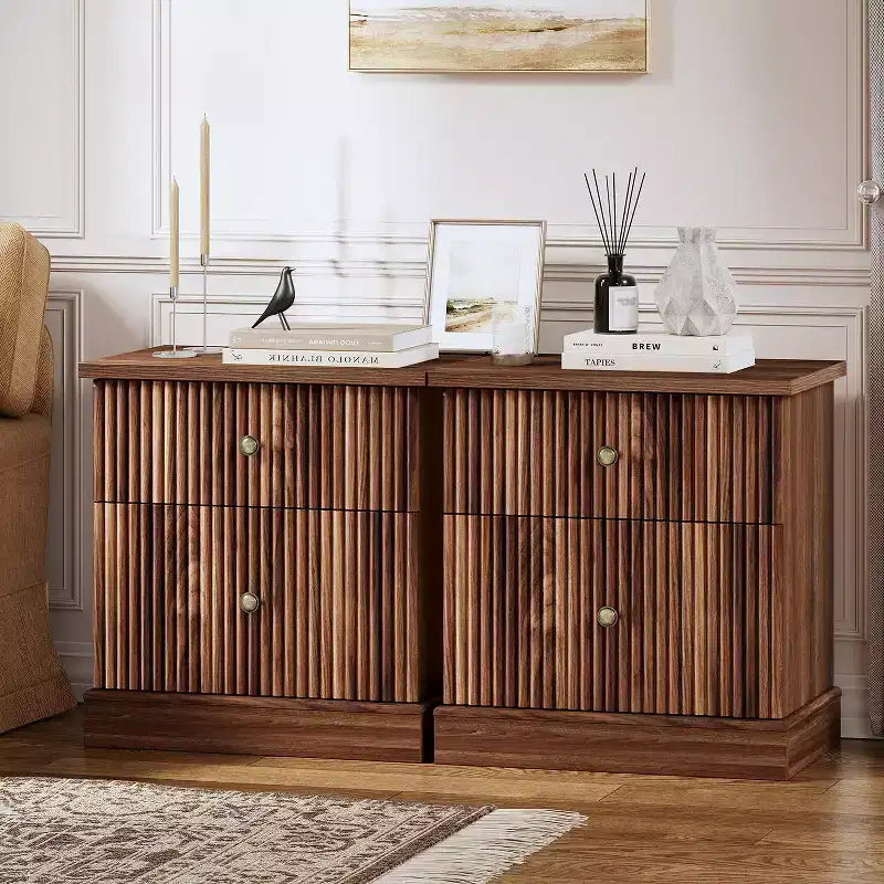 Nachttisch mit gerillter Schublade, Nachttisch im Mid-Century Modern Stil mit geschwungenem Fuß, platzsparende Aufbewahrung für Schlafzimmer & Wohnzimmer