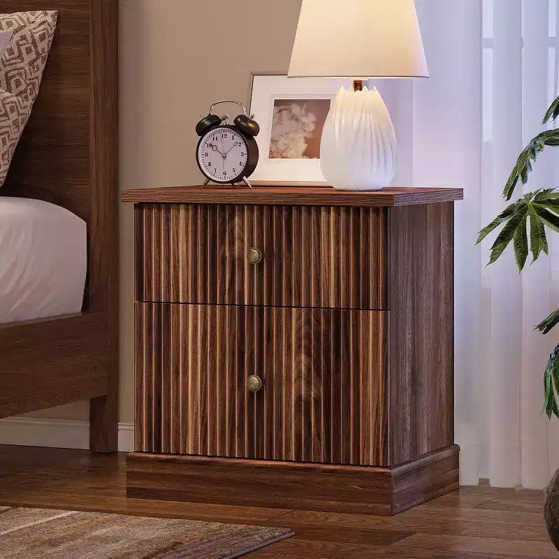 Nachttisch mit gerillter Schublade, Nachttisch im Mid-Century Modern Stil mit geschwungenem Fuß, platzsparende Aufbewahrung für Schlafzimmer & Wohnzimmer