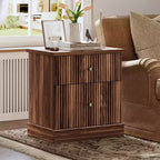 Fluted Drawer Nightstand,Mid-Century Modern Bedside Table with Curved Edge Base, Space-Saving Storage for Bedroom & Living Room