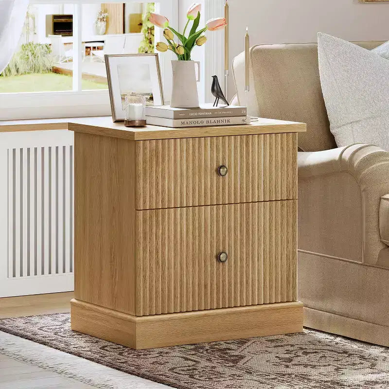 Nachttisch mit gerillter Schublade, Nachttisch im Mid-Century Modern Stil mit geschwungenem Fuß, platzsparende Aufbewahrung für Schlafzimmer & Wohnzimmer