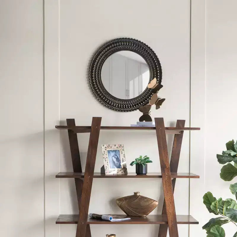 GDFStudio Aurelia Wood Sculpted Round Wall Accent Mirror