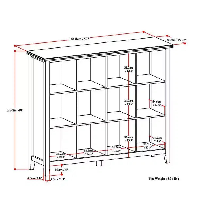 Stratford Massivholz 12-Würfel-Aufbewahrung, Übergangsdesign, 122 cm x 145 cm, Weiß