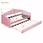 Gepolstertes Einzelbett-Schlafsofa mit Ausziehbett und USB-Ladestation, Samt-Tagesbett für Schlafzimmer, Pink