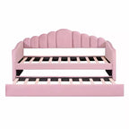 Gepolstertes Einzelbett-Schlafsofa mit Ausziehbett und USB-Ladestation, Samt-Tagesbett für Schlafzimmer, Pink