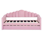 Gepolstertes Einzelbett-Schlafsofa mit Ausziehbett und USB-Ladestation, Samt-Tagesbett für Schlafzimmer, Pink