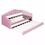 Gepolstertes Einzelbett-Schlafsofa mit Ausziehbett und USB-Ladestation, Samt-Tagesbett für Schlafzimmer, Pink
