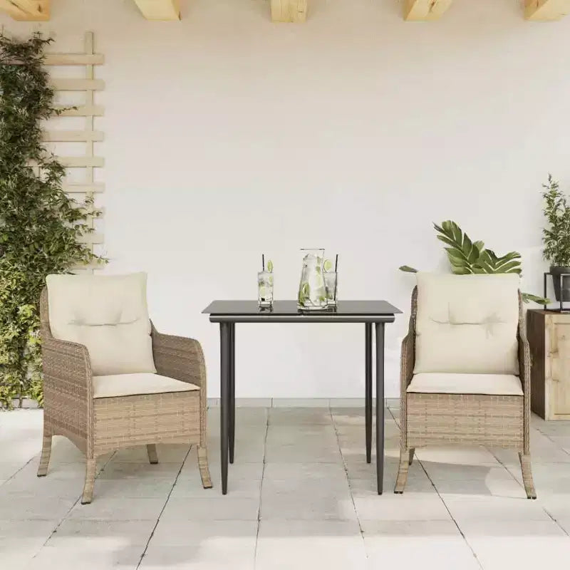 vidaXL 7-teiliges Essgruppe Gartenmöbel-Set mit Kissen Beige Polyrattan