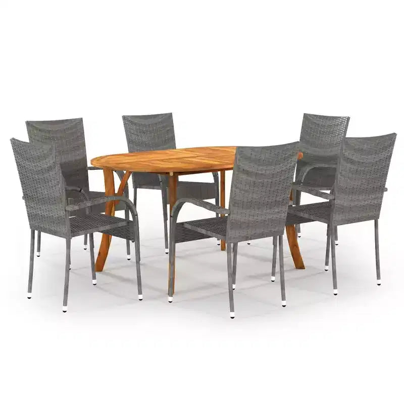 vidaXL Dining Set Solid acacia wood, PE rattan, powder-coated steel