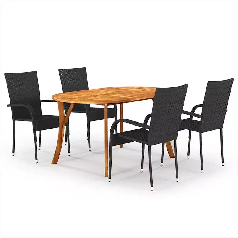 vidaXL Essgruppe Akazie Massivholz, PE Rattan, pulverbeschichteter Stahl