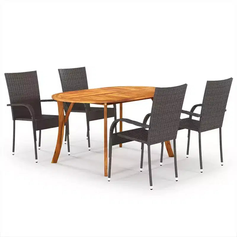 vidaXL Essgruppe Akazie Massivholz, PE Rattan, pulverbeschichteter Stahl
