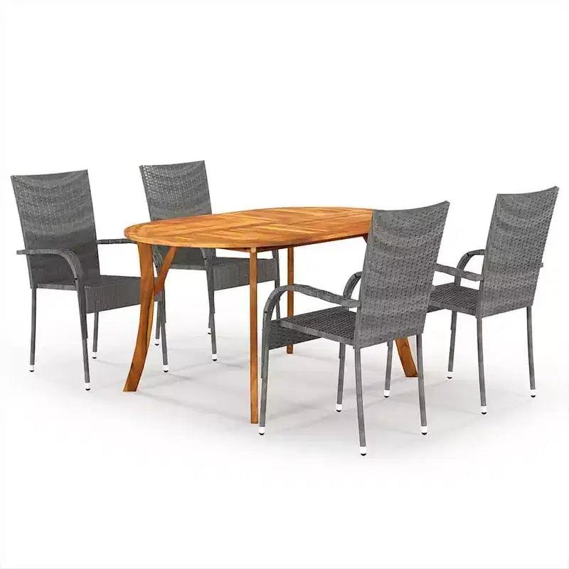 vidaXL Essgruppe Akazie Massivholz, PE Rattan, pulverbeschichteter Stahl