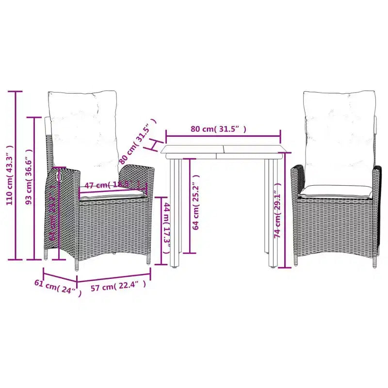 vidaXL Outdoor-Essgruppe aus Polyrattan