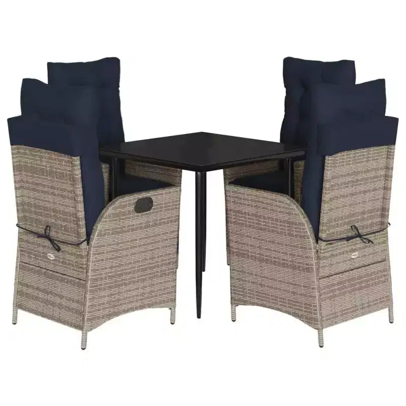 vidaXL Modern Patio Dining Set with Cushions & Tempered Glass