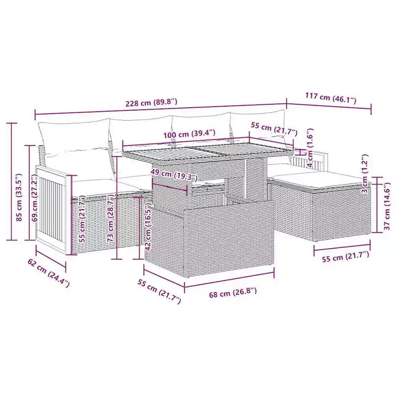 vidaXL Loungesofa-Set mit Kissen – und Polyrattan