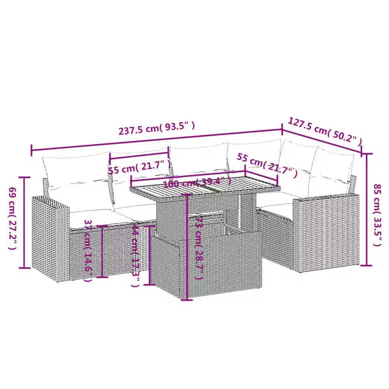vidaXL Modulares Garten-Sofa-Set mit Kissen