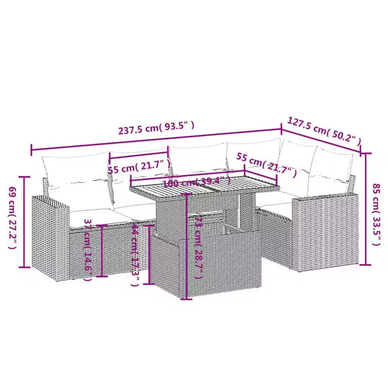 vidaXL Modulares Garten-Sofa-Set mit Kissen