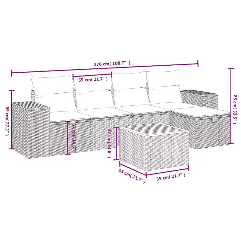 VidaXL Garten-Sofa-Set mit Kissen - Polyrattan