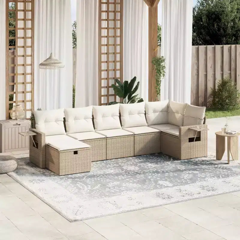 vidaXL Garten-Sofa-Set mit Kissen aus Polyrattan