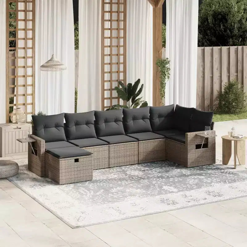 vidaXL Garten-Sofa-Set mit Kissen aus Polyrattan