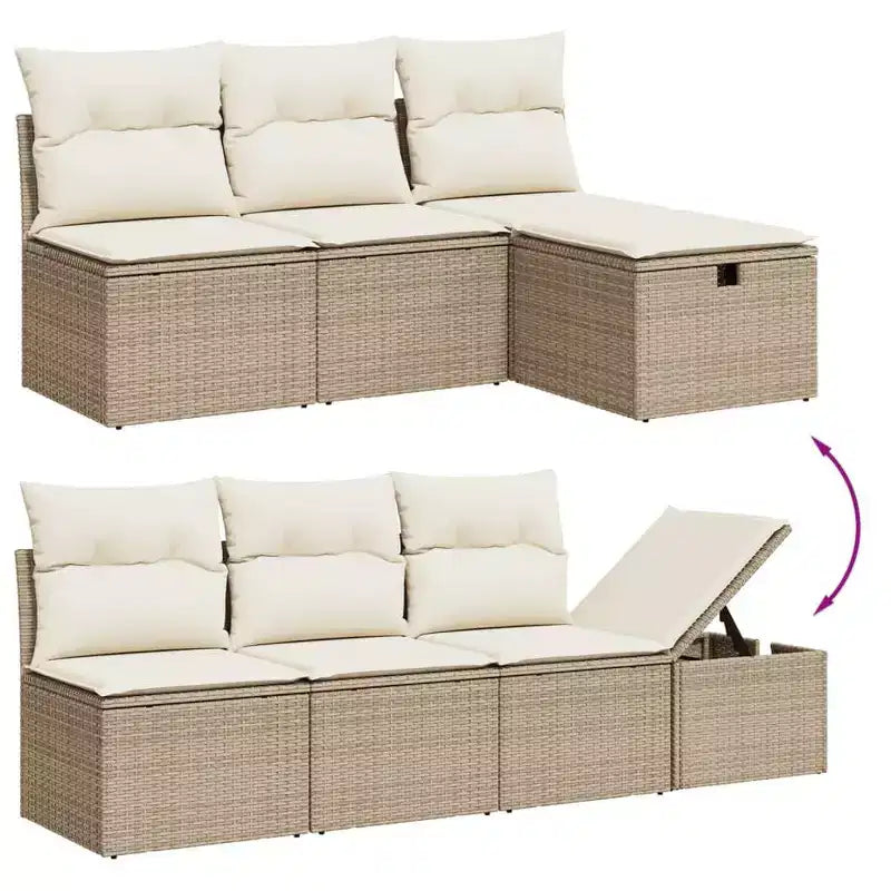 vidaXL Garten-Sofa-Set mit Kissen aus Polyrattan