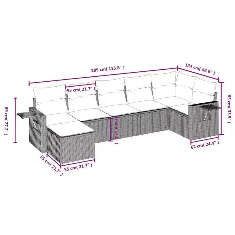 vidaXL Garten-Sofa-Set mit Kissen aus Polyrattan