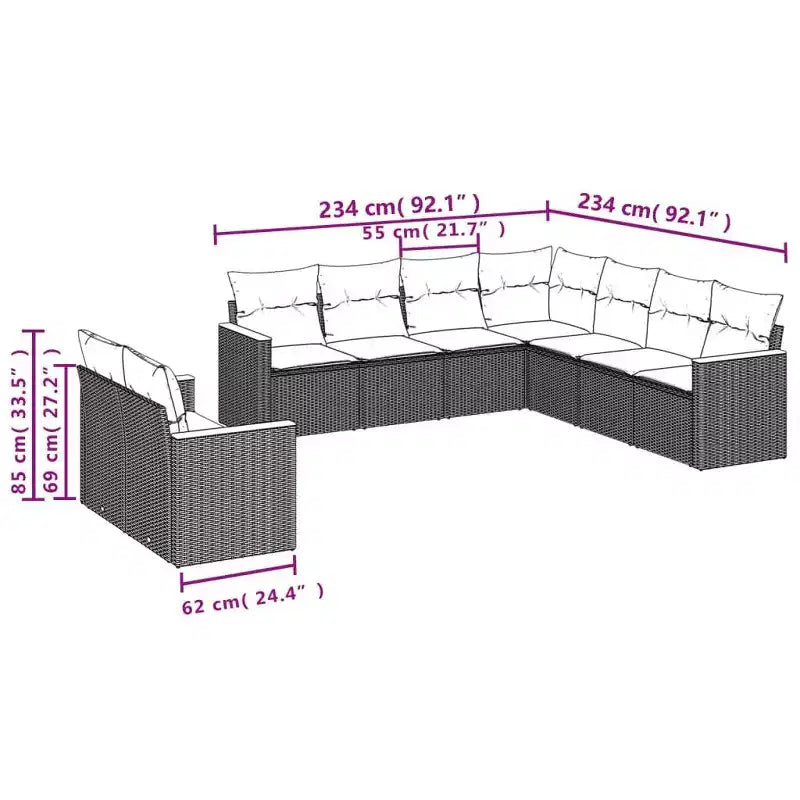 vidaXL Geräumiges modulares Outdoor-Sofa-Set mit abnehmbaren Kissen