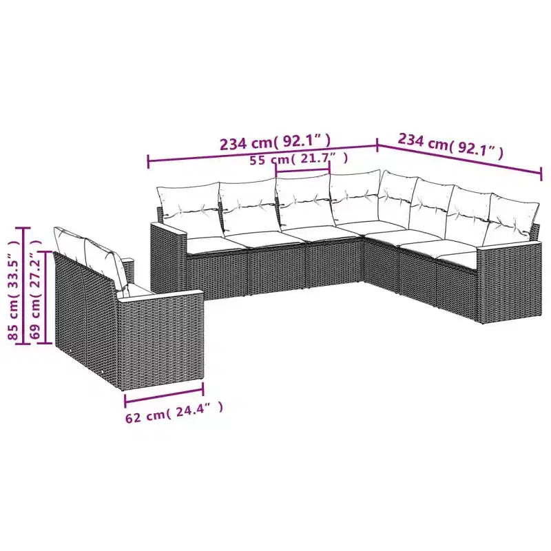 vidaXL Geräumiges modulares Outdoor-Sofa-Set mit abnehmbaren Kissen