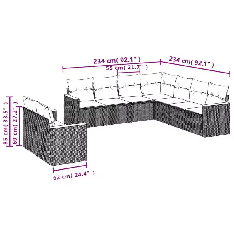 vidaXL Geräumiges modulares Outdoor-Sofa-Set mit abnehmbaren Kissen