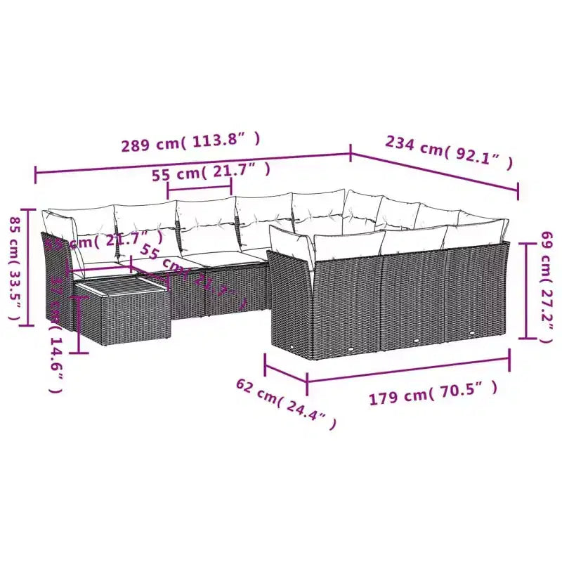 vidaXL Modulares Outdoor-Sofaset mit Kissen