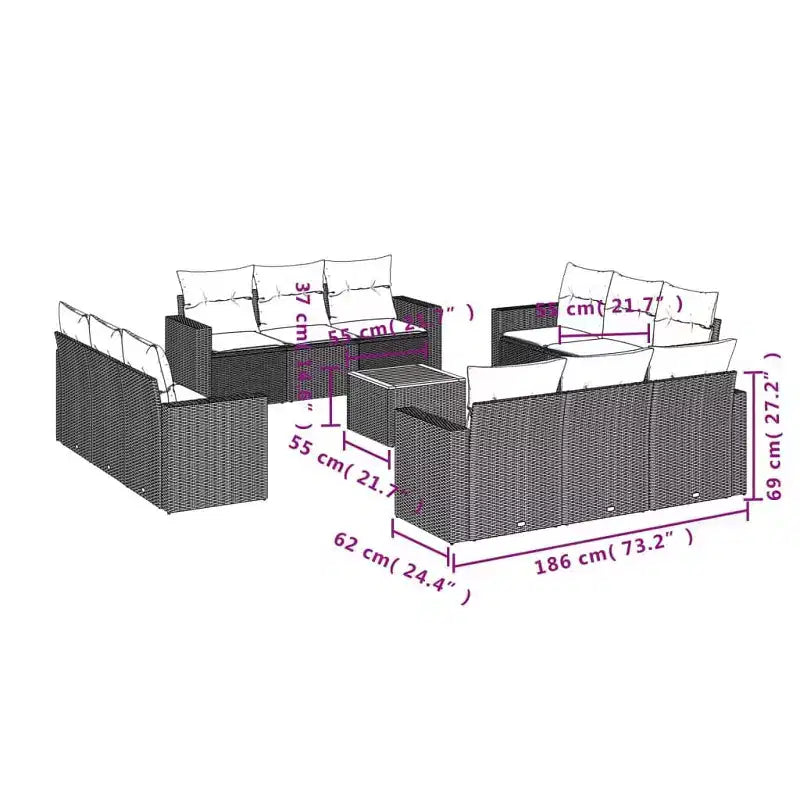 vidaXL Loungesofa-Set mit Kissen Gartenmöbel Polyrattan