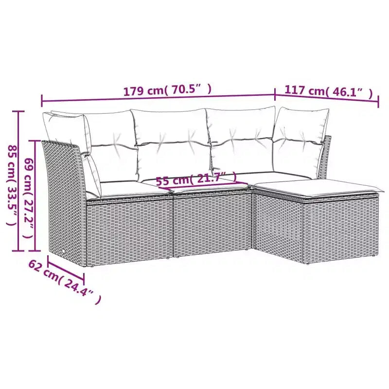 vidaXL Garten-Sofa-Set mit Kissen in verschiedenen Farben
