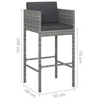 vidaXL Gartenbar-Set mit Kissen Polyrattan-Sitz 3/Mehrfarbig
