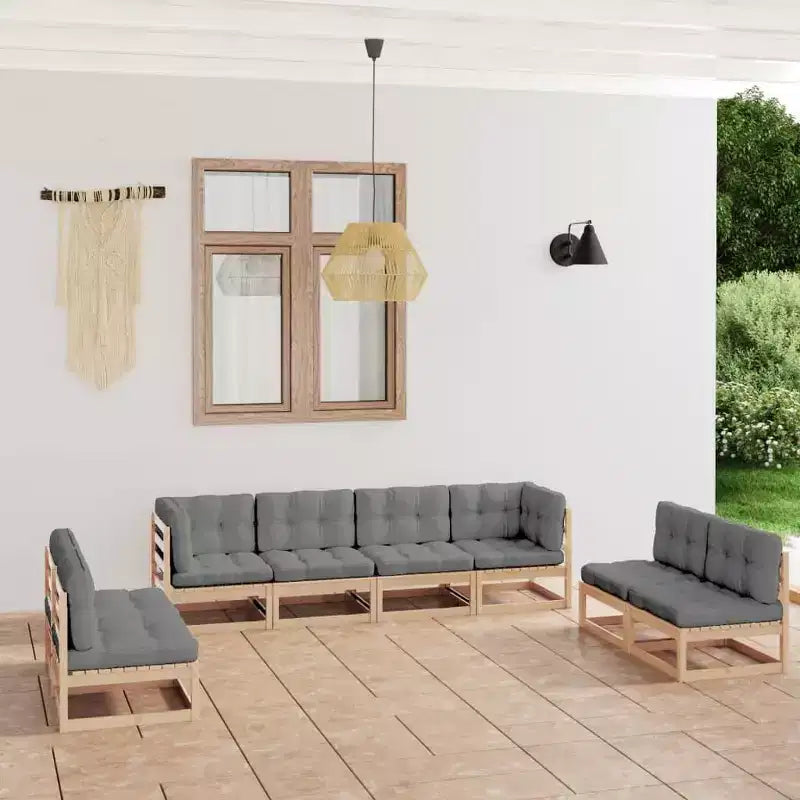 vidaXL Modulares Garten-Lounge-Set mit Kissen – Kiefer massiv und wetterbeständiger Stoff