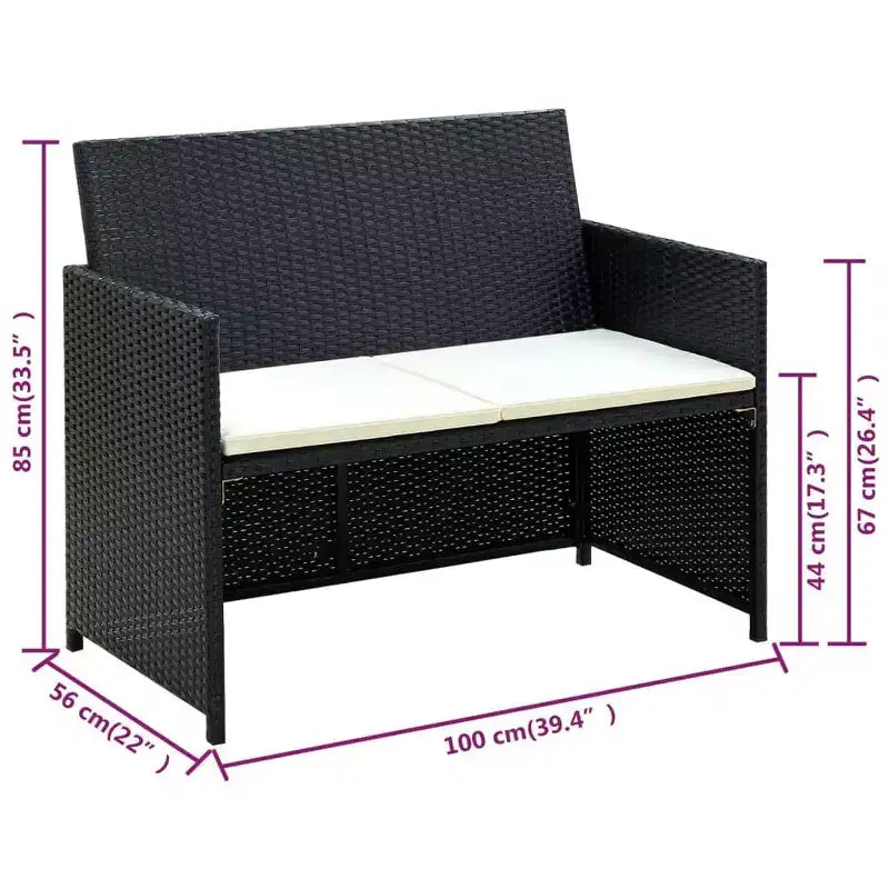 vidaXL Loungesofa-Set PE-Rattan, pulverbeschichteter Stahl, Polyester Mittel
