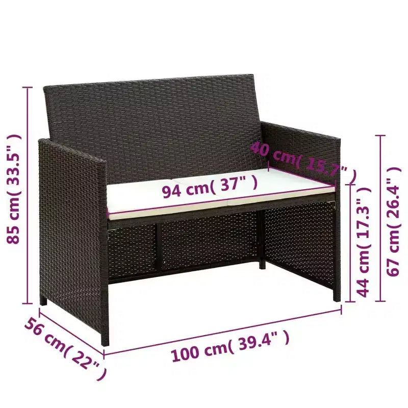vidaXL Loungesofa-Set PE-Rattan, pulverbeschichteter Stahl, Polyester Mittel