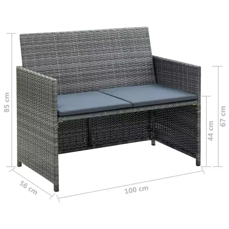 vidaXL Loungesofa-Set PE-Rattan, pulverbeschichteter Stahl, Polyester Mittel