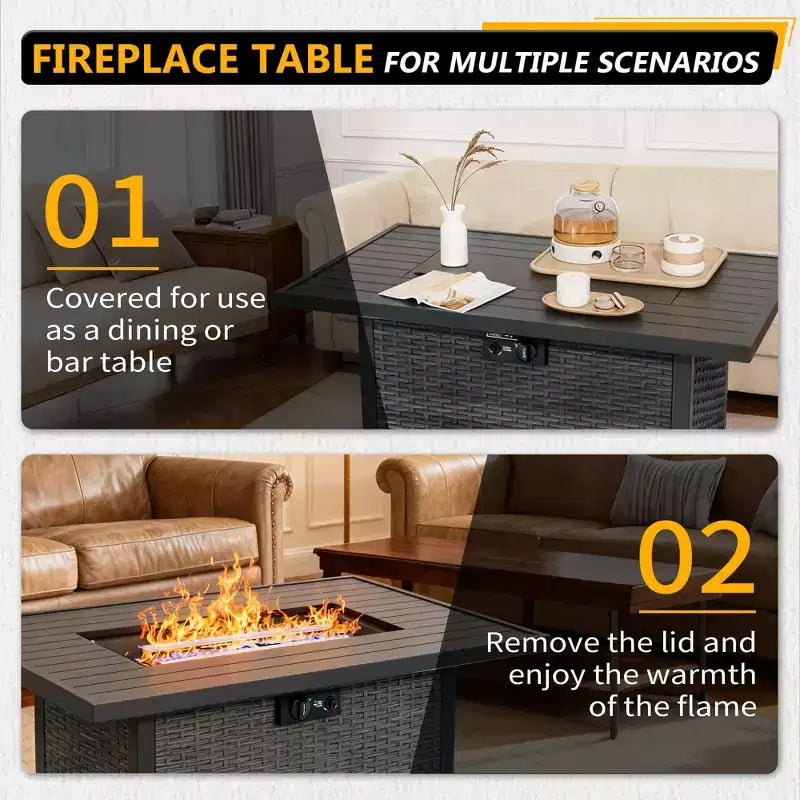 UPTIOT Outdoor-Rückzugsort-Set: 4 Schaukelstühle, zwei Couchtische und multifunktionale Feuerstelle