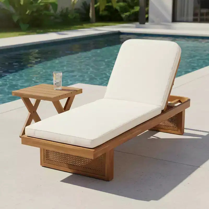 Christopher Knight Home Sandrine Patio 2 Piece Acacia Wood Rattan Lounge Set with Cushion and Slatted Table