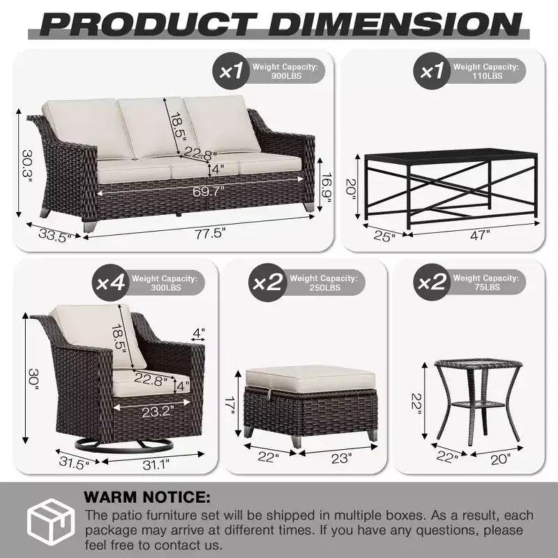UPTIOT Premium Outdoor Collection: 3er-Sofa, 4 Schaukelstühle, 2 Tische, 2 Ottomanen & Esstisch