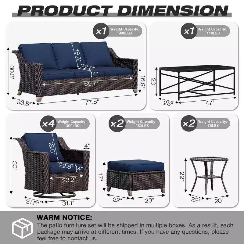 UPTIOT Premium Outdoor Collection: 3er-Sofa, 4 Schaukelstühle, 2 Tische, 2 Ottomanen & Esstisch