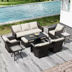 UPTIOT Premium Outdoor Collection: 3er-Sofa, 4 Schaukelstühle, 2 Tische, 2 Ottomanen & Esstisch