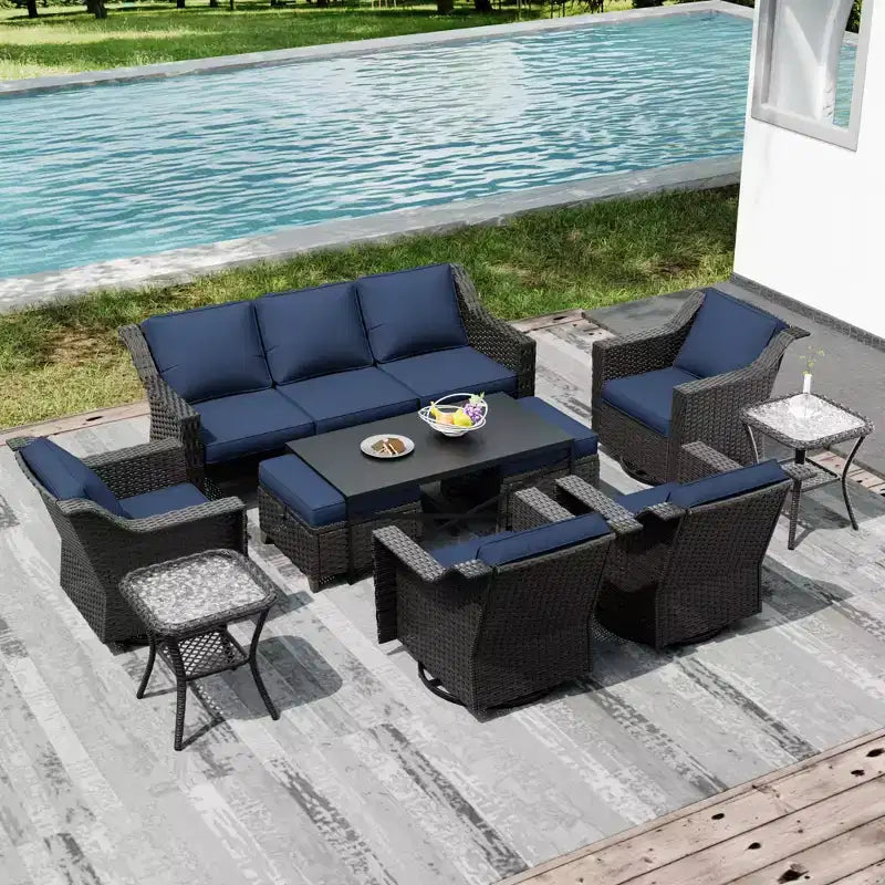 UPTIOT Premium Outdoor Collection: 3er-Sofa, 4 Schaukelstühle, 2 Tische, 2 Ottomanen & Esstisch