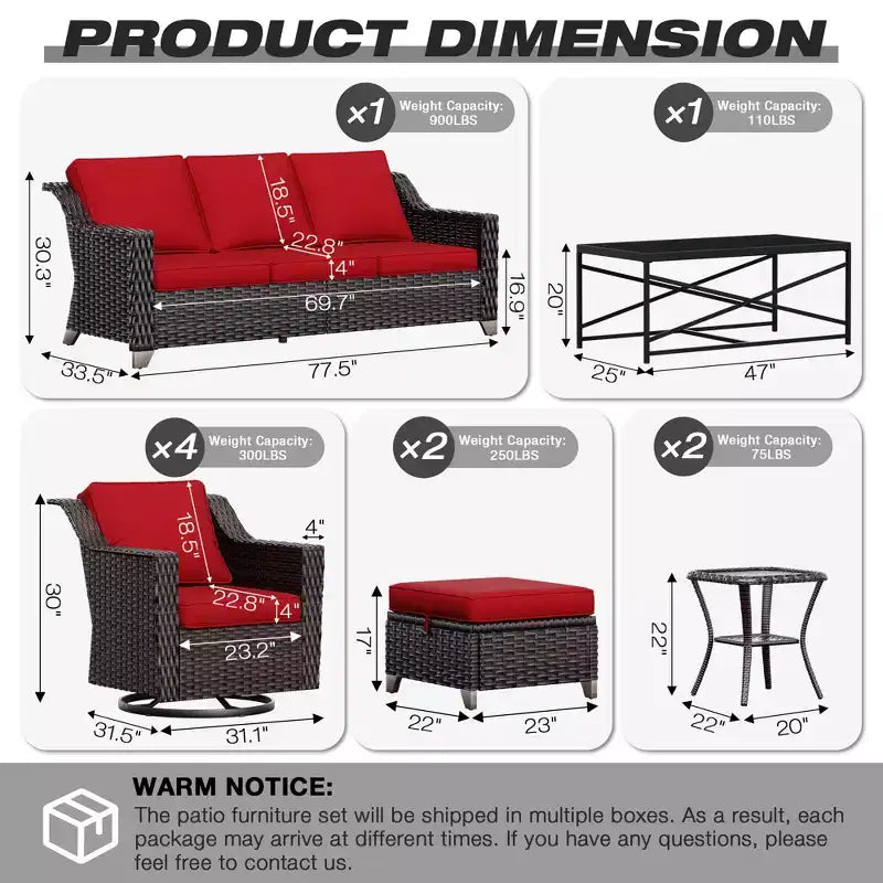 UPTIOT Premium Outdoor Collection: 3er-Sofa, 4 Schaukelstühle, 2 Tische, 2 Ottomanen & Esstisch