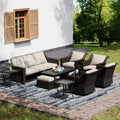 UPTIOT Premium Outdoor Collection: 3er-Sofa, 4 Schaukelstühle, 2 Tische, 2 Ottomanen & Esstisch