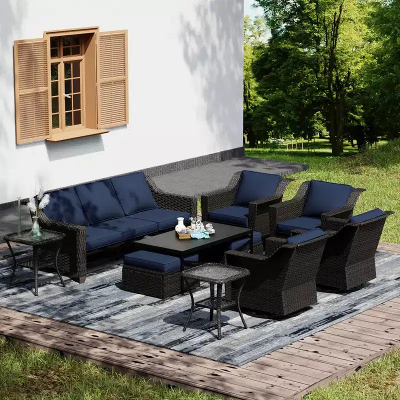 UPTIOT Premium Outdoor Collection: 3-Seat Sofa, 4 Rockers, Dual Tables, Ottoman Pair & Dining Table