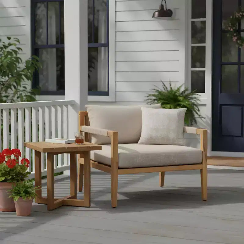 Christopher Knight Home Asha Modernes Terrassen-Sitzgruppe aus Akazienholz mit Lamellen-Beistelltisch