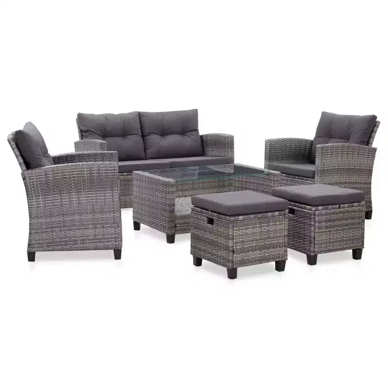 vidaXL Gartensofa Outdoor Lounge-Set mit Kissen 6-teilig Polyrattan